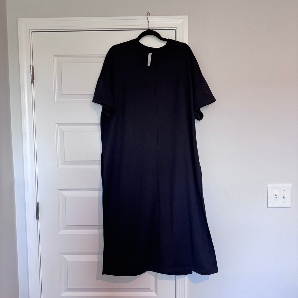 Athleta Black Coaster Luxe Sweatshirt Maxi Dress XL Short Sleeve Side Slit